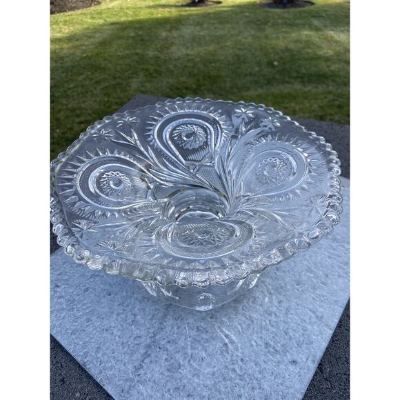 Vintage EAPG Clear Glass Footed Candy Bowl 10” Diameter X5.5” Height 5.4 Lb